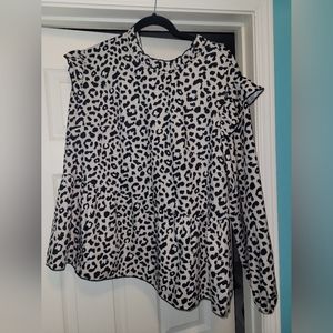 Shein cheetah print peplum style long sleeve blouse size 1X